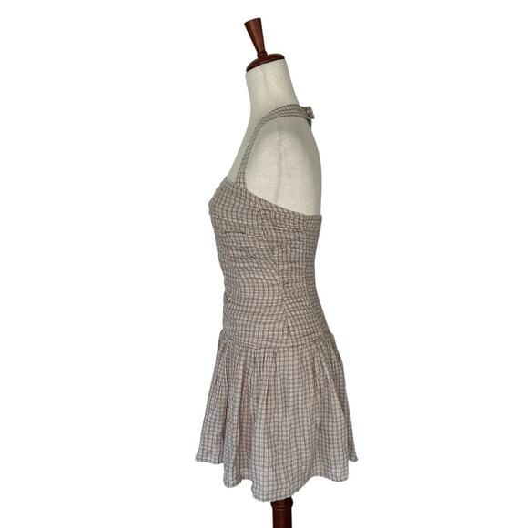 Abercrombie & Fitch The A&F Emerson Drop-Waist Mini Dress in Brown Gingham Small - Picture 9 of 15